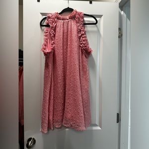 Pink ruffle shoulder semi-halter swing dress